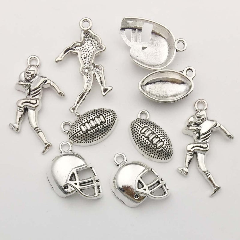 Youdiyla 60PCS Football Theme Charms Collection - Mixed Antique Silver Rugby Player Helmet Metal Alloy Pendants for Jewelry Making DIY Findings (M131) - Image 2